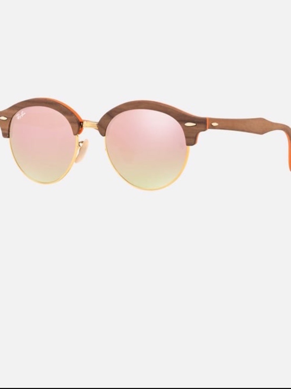 Ray-Ban CLUBROUND WOOD FRAME Matte Light Bronze Orange LENSES Pink